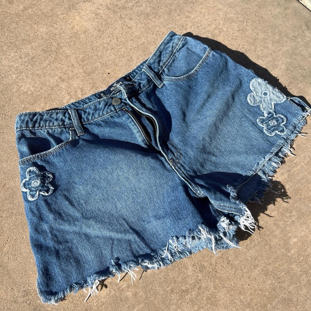 Hollister Blue Jean Shorts with Floral Detail